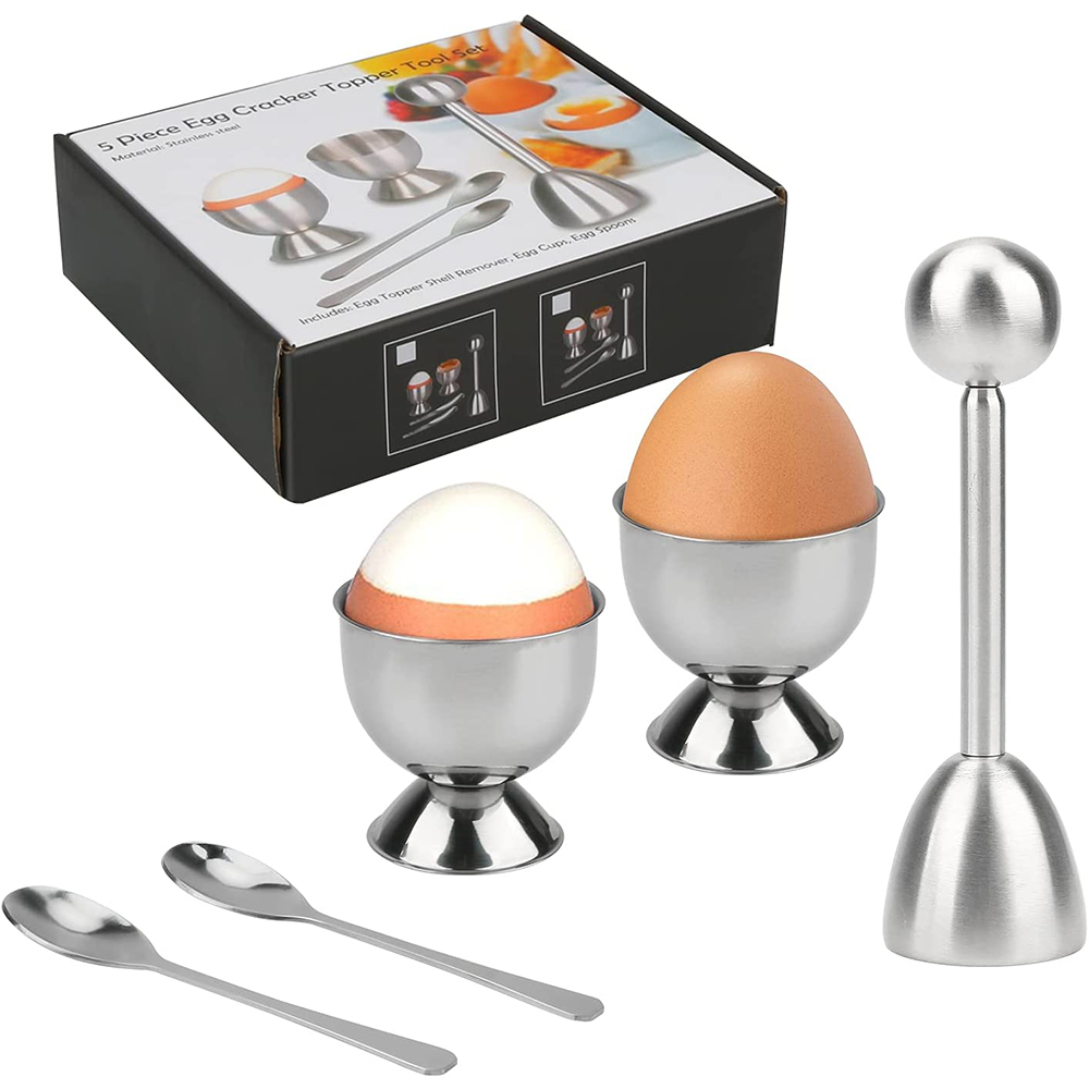 Egg Separator Tool - LMETJMA エッグクラッカートッパーセット ステンレス鋼 ソフトハードボイルドエッグセパレーターホルダー スプーン付き キッチンエッグツール