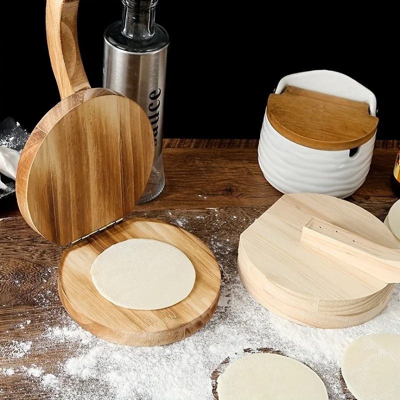 Kitchen Gadgets Dumpling Maker - 木製の手動式生地ローラー1個、トルティーヤ生地や餃子の皮を作るための型、キッチン用ベーキングペストリーマシン。