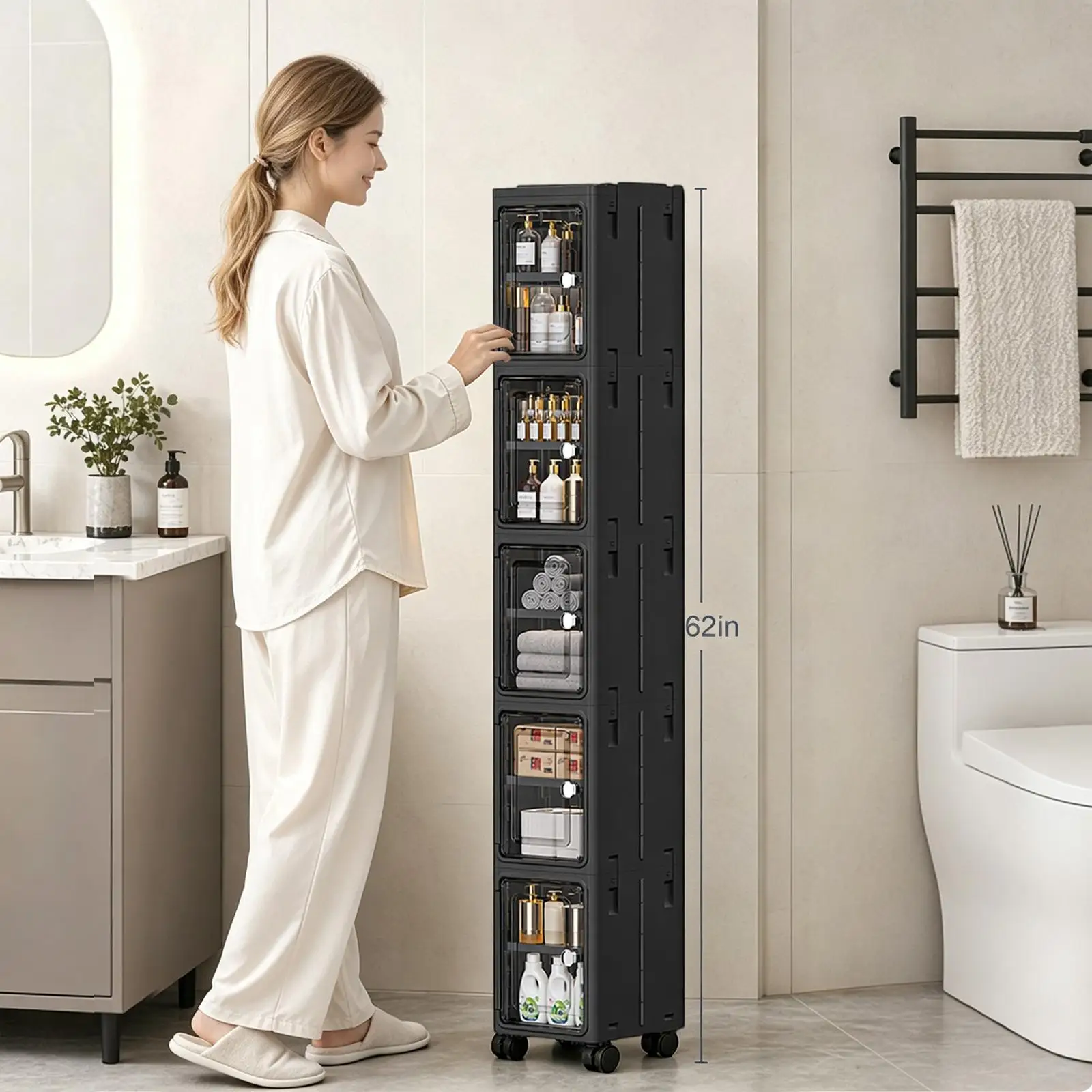 5段式の黒いスリムで細身のキャスター付き収納キャビネット。高 - Kitchen Gadgets Organizer のレビューと価格
