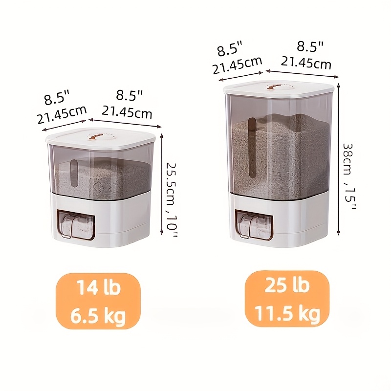 14ポンド容量の米びつ、蓋付き大型穀物容器、計量シリンダー付 - Kitchen Gadgets Organizer のレビューと価格